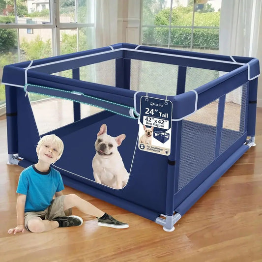 42x42 Inches Puppy Playpen with Gate, Dog Playpen for Puppies or Small Dogs, Indoor & Outdoor, Sturdy Safety Dowith Thickened Fa