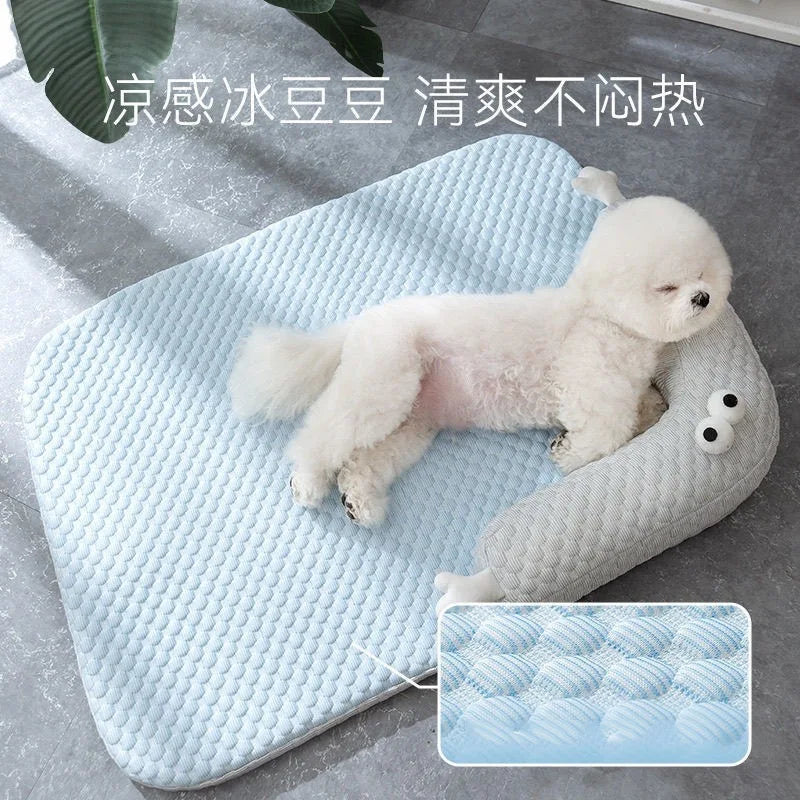 Dog Mats All Season Cool Ice Silk Pet Bed Washable Non Slip Breathable Mat for Dogs Cats Indoor Home Daily Use Cozy Soft Pet Bed