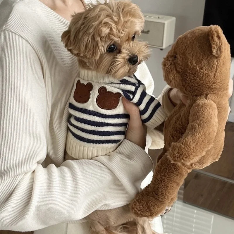 Cute Bear Dog Clothes Striped Autumn Winter Sweater for Dogs Pet Warm Coat Knitted Clothing Chihuahua Dachshund Puppy Pullover