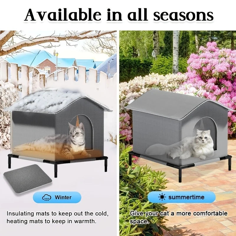 Cat House with Mat Waterproof Winter Warm Shelter Foldable Pet Cave Nest Sleeping Beds for Outdoor Cats Small Dog Puppies