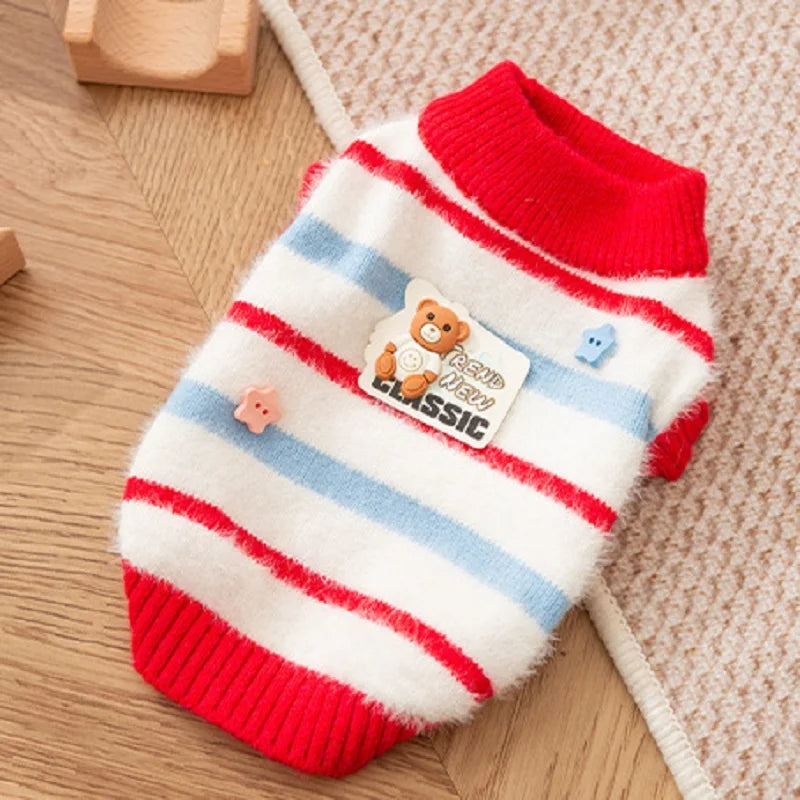 Cute Bear Dog Clothes Striped Autumn Winter Sweater for Dogs Pet Warm Coat Knitted Clothing Chihuahua Dachshund Puppy Pullover