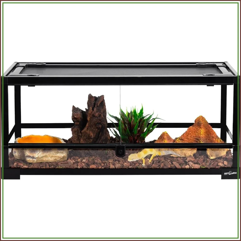 Front Opening Glass Reptile Tank 20 Gallon, 30"x12"x12", Top Screen Ventilation, Escape Proof for Gecko Lizard Snake