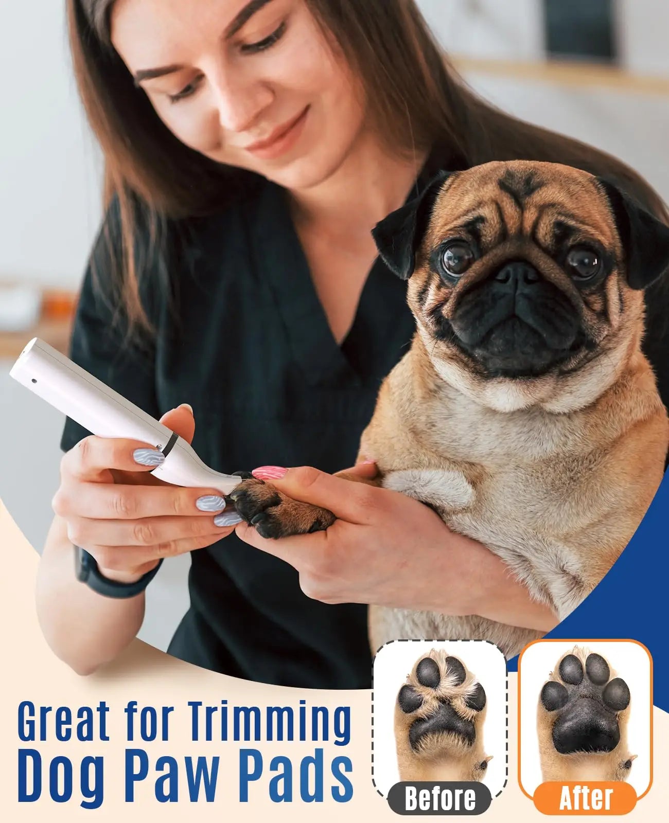 Cordless Dog Clippers with Triple Blades – Low Noise Pet Hair Trimmer for Paws, Eyes, Ears & Face, Small Animal Grooming Shaver