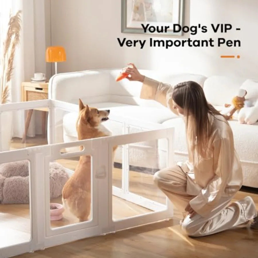 Indoor pet playpen for puppies cats rabbits: clear acrylic material transparent color lightweight and easy-to-assemble panels