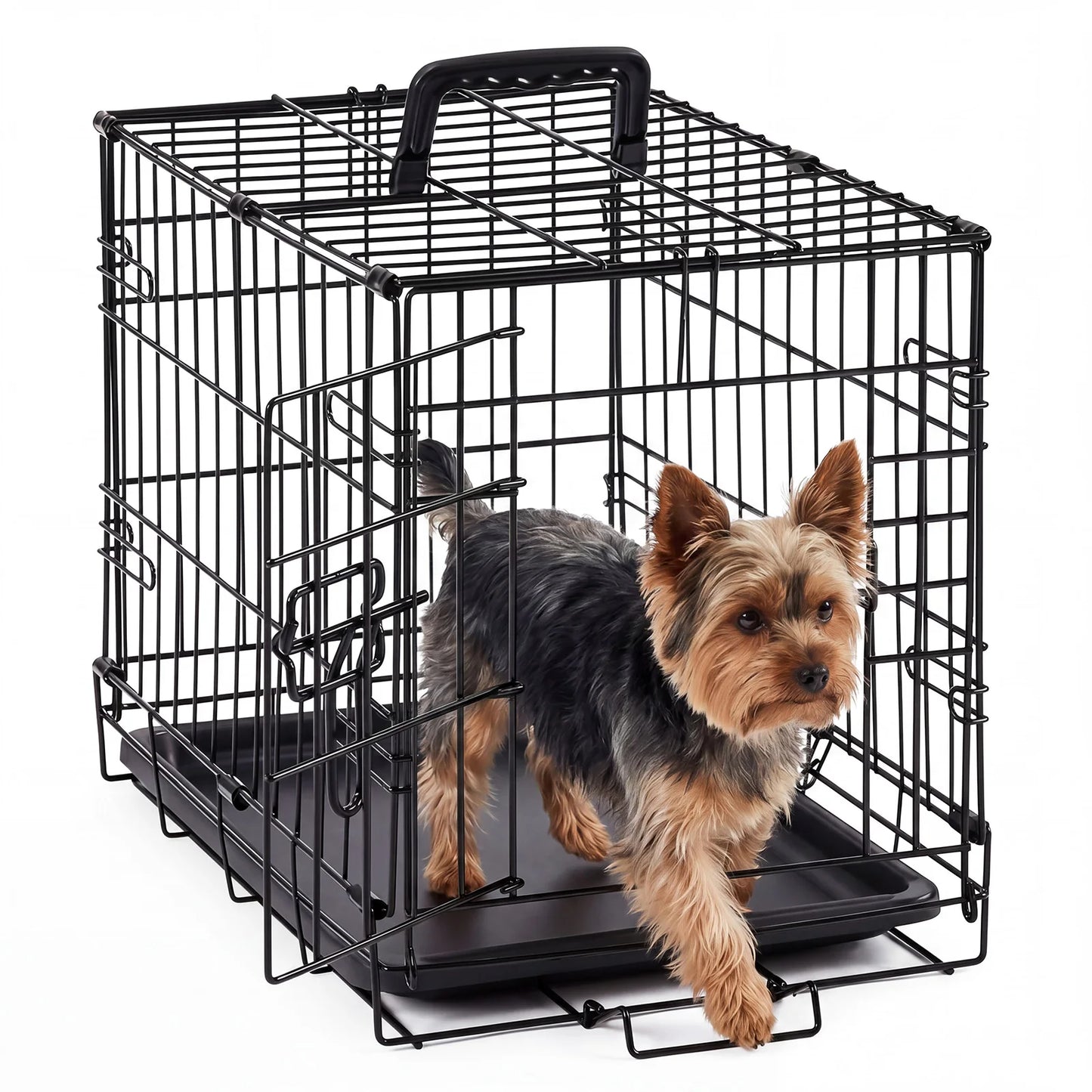 JHK 18 Inch Single Door Dog Crate Metal Pet Kennel with Secure Lock Foldable Removable Tray for Easy Cleaning Portable Puppy Cage for Small Dogs