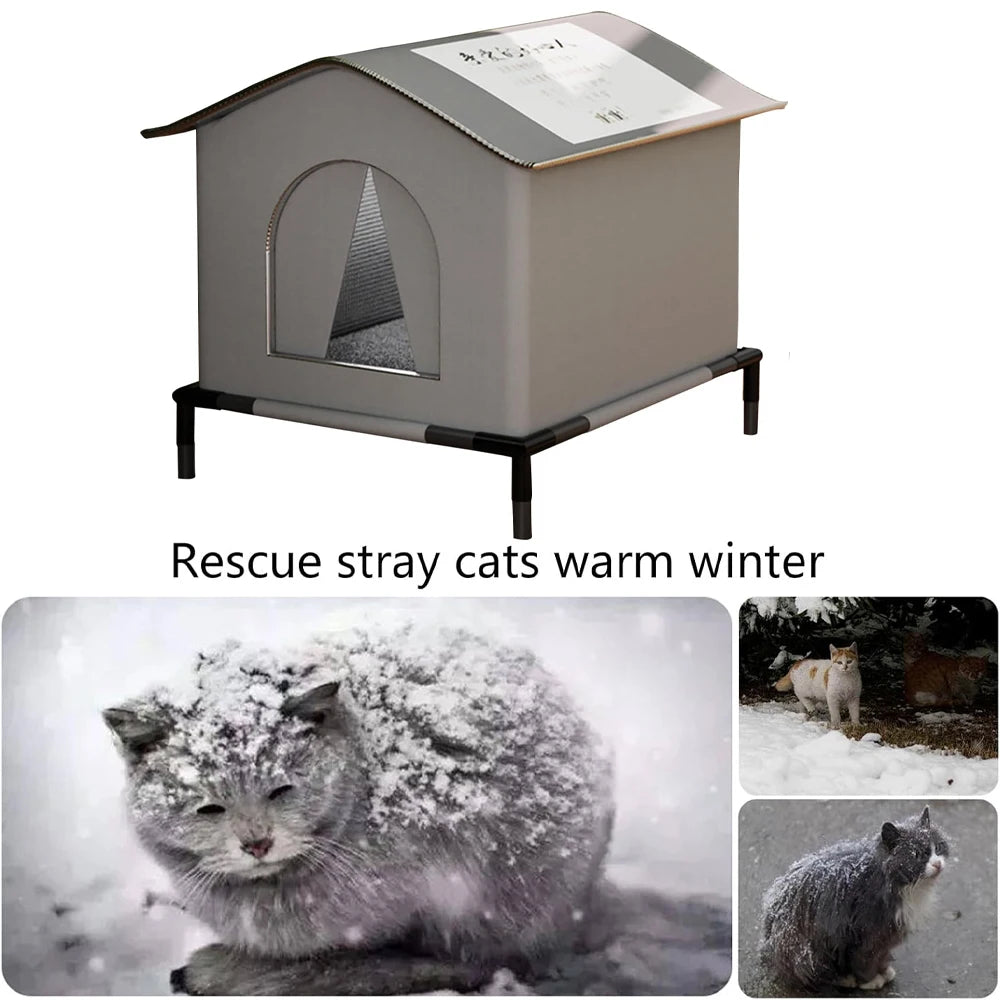 Cat House with Mat Waterproof Winter Warm Shelter Foldable Pet Cave Nest Sleeping Beds for Outdoor Cats Small Dog Puppies