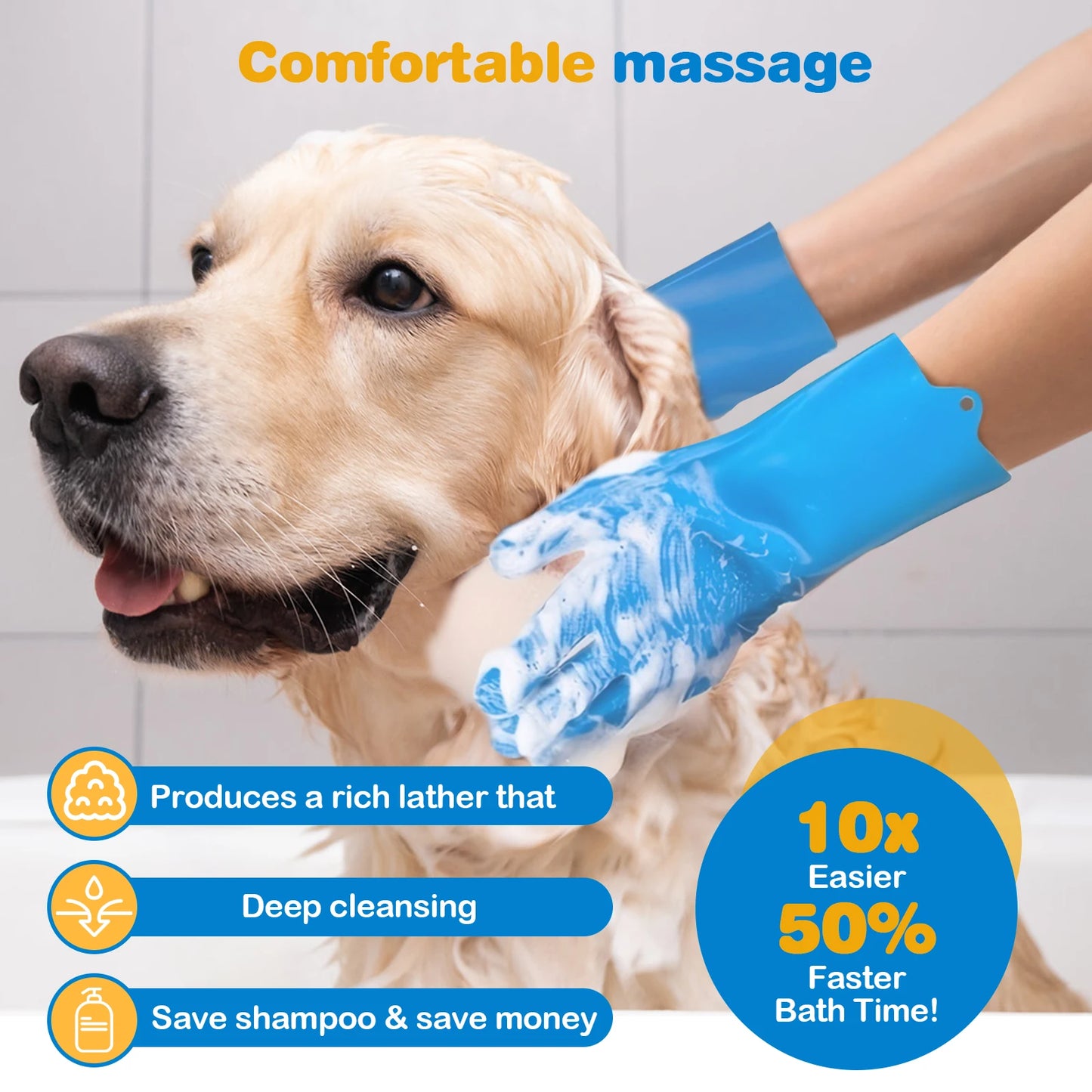 6PCS Pet Grooming Kit Silicone Dog Toothbrush Finger Dog Bath Gloves Dog Shampoo Brush Pet Grooming Gloves Dog Cat Bath Supplies