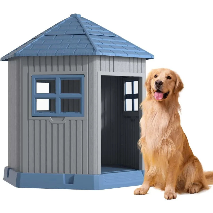 Large Outdoor Dog House: Durable, Water-Resistant Resin, Dog House Designed for Small to Large Dogs