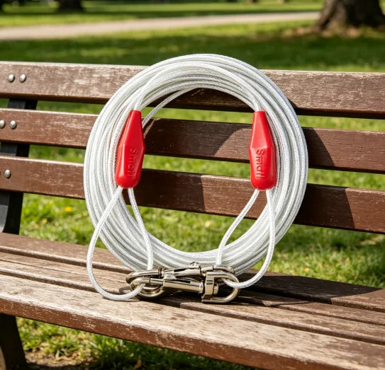 40ft Reflective Dog Tie Out Cable Heavy Duty Vinyl Coated Tether for Outdoor Use Secure Leash Runner Stake with Swivel Clip