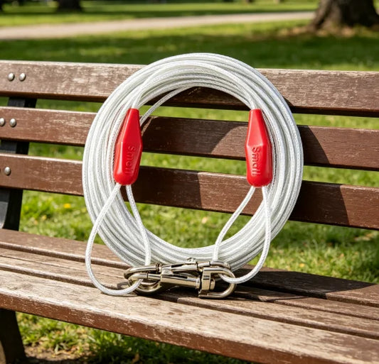 40ft Reflective Dog Tie Out Cable Heavy Duty Vinyl Coated Tether for Outdoor Use Secure Leash Runner Stake with Swivel Clip