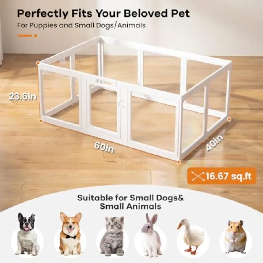 Indoor pet playpen for puppies cats rabbits: clear acrylic material transparent color lightweight and easy-to-assemble panels
