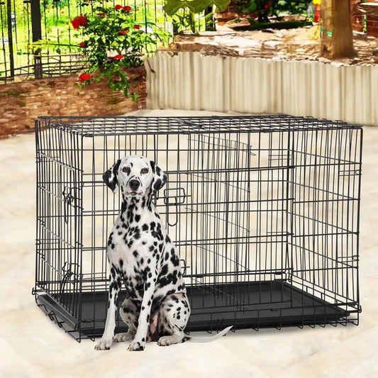 BestPet | Dog Crate | 48" | Black | Foldable Metal Kennel with Double Doors
