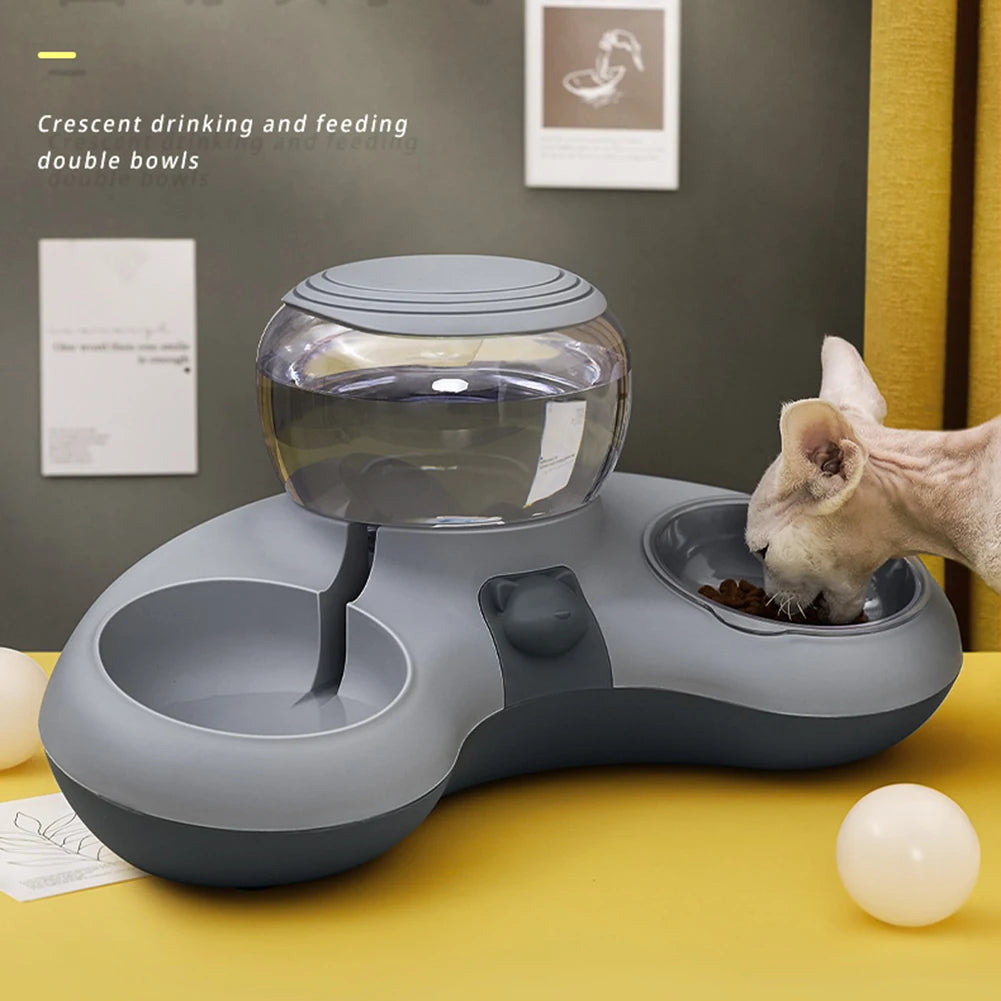 2 In 1 Automatic Cat Water Dispenser Anti Slip Drinking Stand 1.4L Water Tank Auto Water Drinker Feeder Bowl Pet Supplies