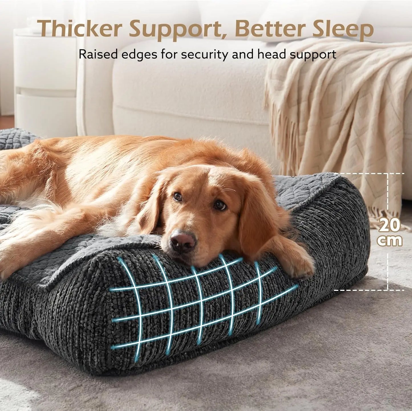 Orthopedic Dog Bed Large with Bolster Support, Washable Cover, Non-Slip Bottom, Grey 48"x35"