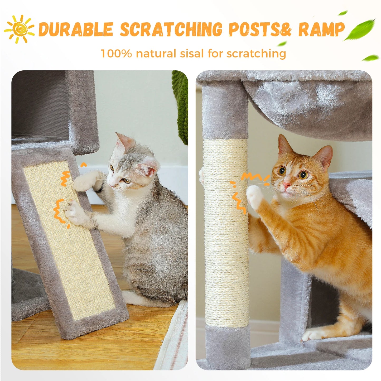 Large Cat Tree for Indoor Cats, Multi-Level Cat Tower with Scratching Post