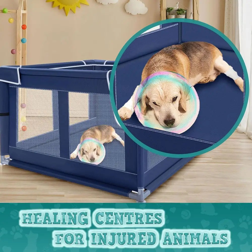 42x42 Inches Puppy Playpen with Gate, Dog Playpen for Puppies or Small Dogs, Indoor & Outdoor, Sturdy Safety Dowith Thickened Fa