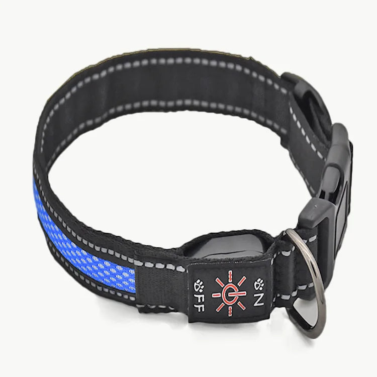 USB charging luminous dog collar, LED waterproof pet collar, dual color mesh dog neck, gold fur, night time anti loss