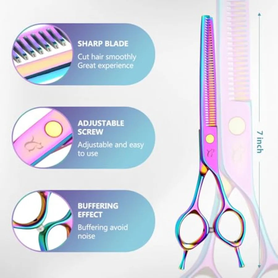 Dog Grooming Scissors Professional 4 in 1 Dog Shears Set Chunker Scissers Curved Scissors Thinning Shears and Comb for Cat Pet