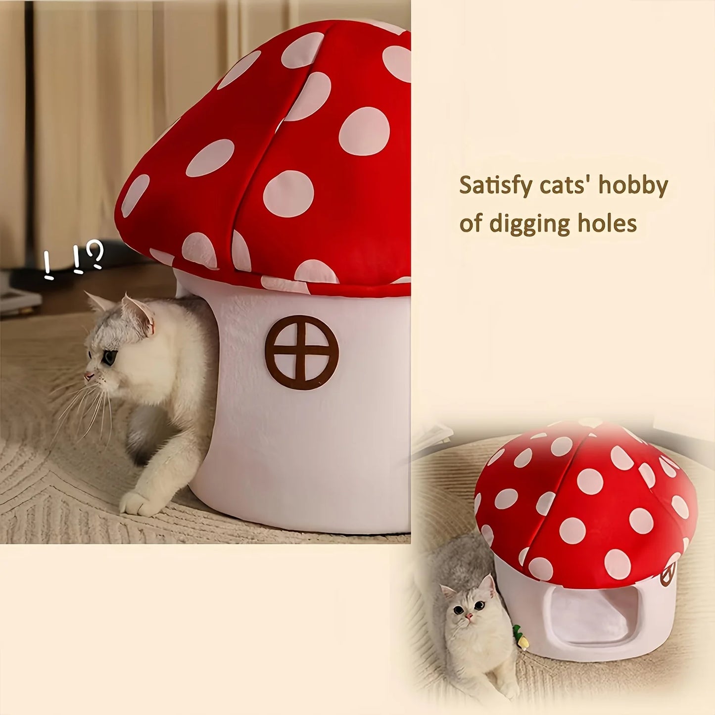 Mushroom Cat Bed Suitable for All Cats with Removable and Washable Cushion Pillow