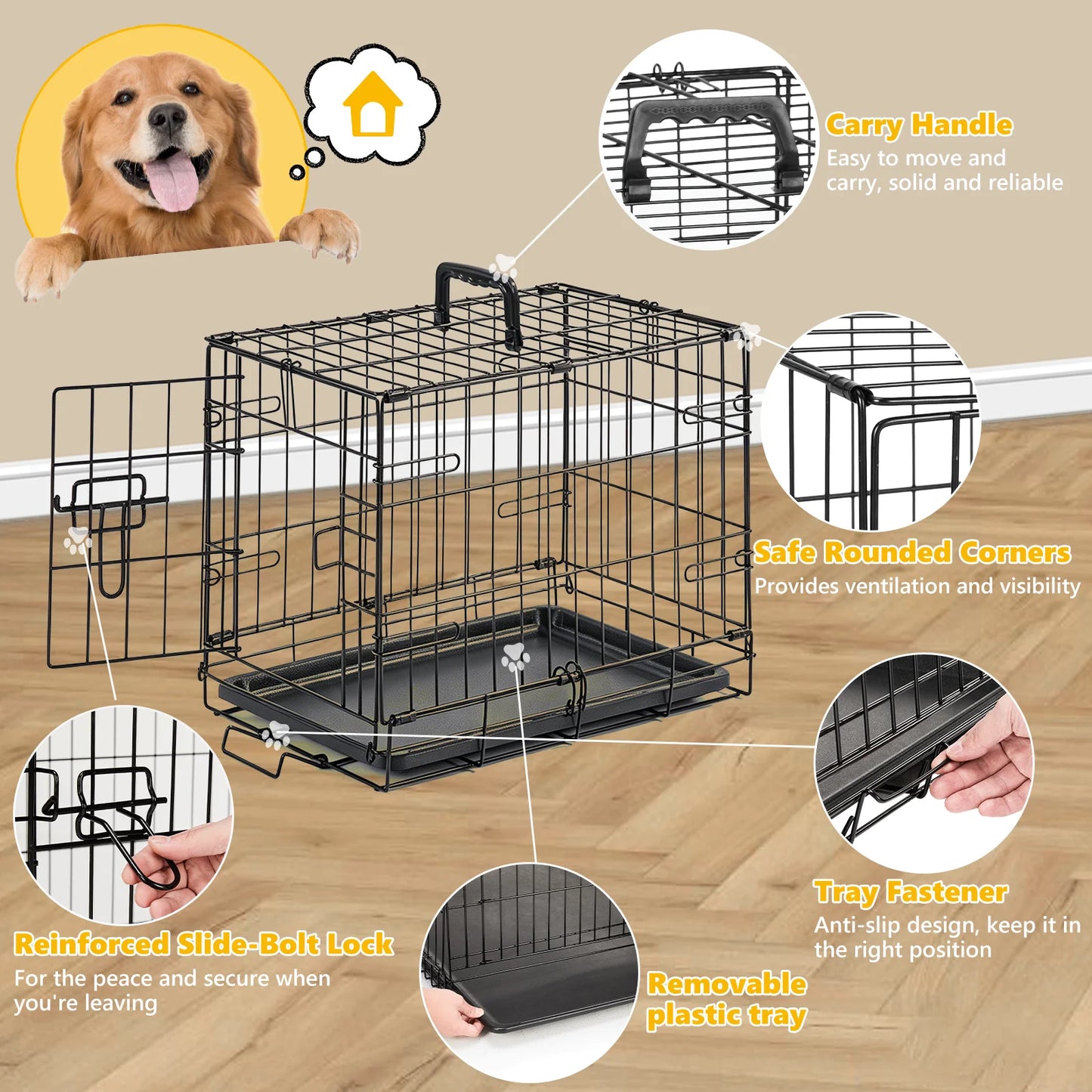 JHK 18 Inch Single Door Dog Crate Metal Pet Kennel with Secure Lock Foldable Removable Tray for Easy Cleaning Portable Puppy Cage for Small Dogs