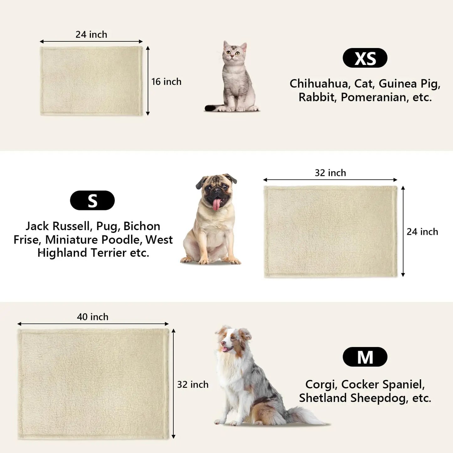2-in-1 Super Soft Sherpa & Fleece Dog Blankets for Small Dogs - Washable & Portable - Beige (24"x32")