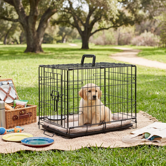 JHK 18 Inch Single Door Dog Crate Metal Pet Kennel with Secure Lock Foldable Removable Tray for Easy Cleaning Portable Puppy Cage for Small Dogs