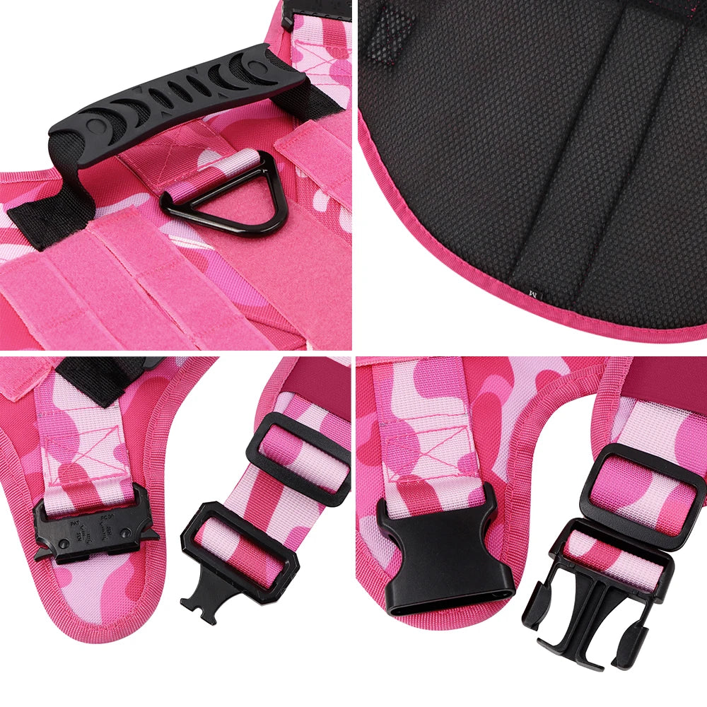 Military Pink Camouflage Dog Harness For Large & Medium Dogs