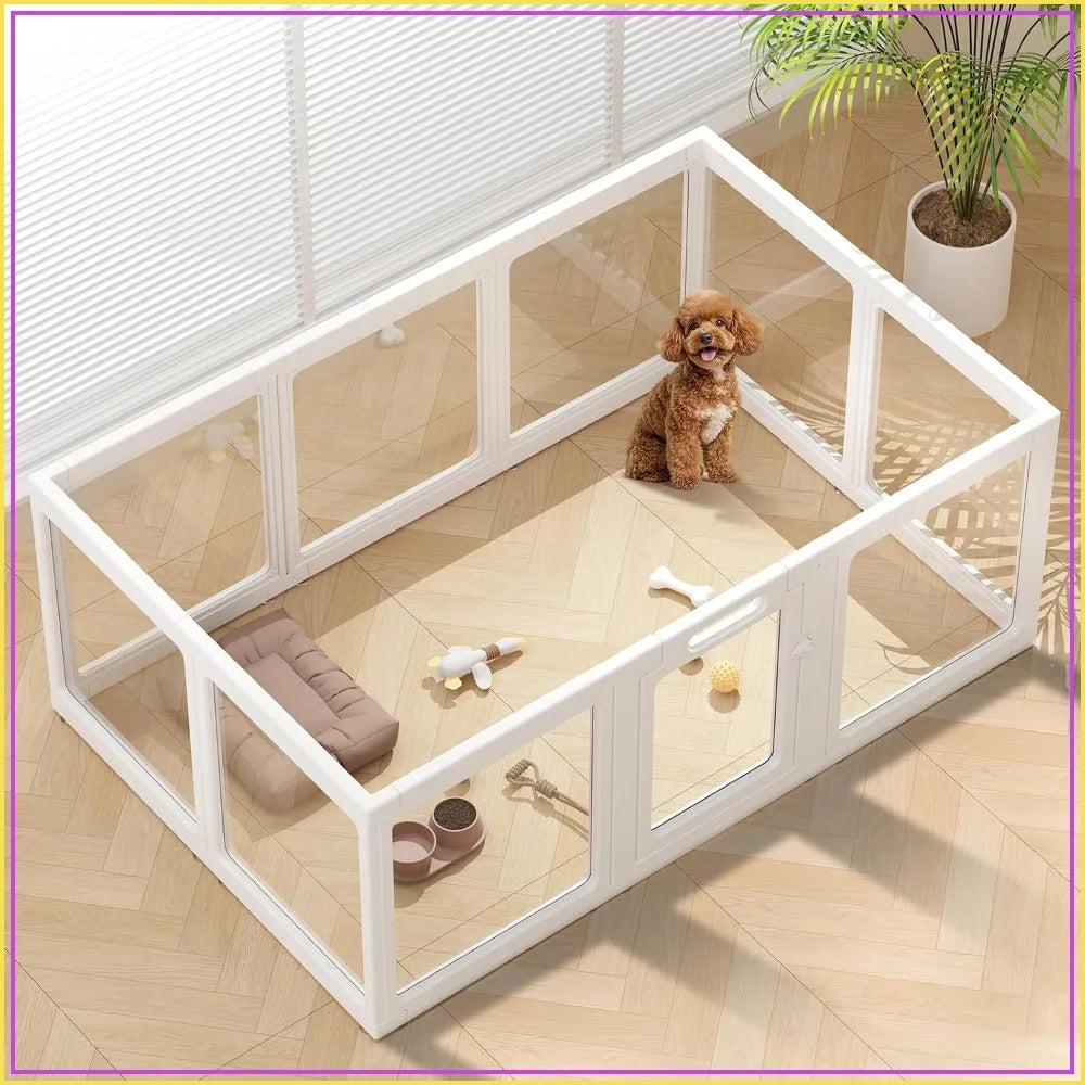 Clear Acrylic Dog Playpen, 10 Panels, Indoor Pet Fence for Puppy, Cat, Rabbit, Small Animals, Safe & Easy Assembly