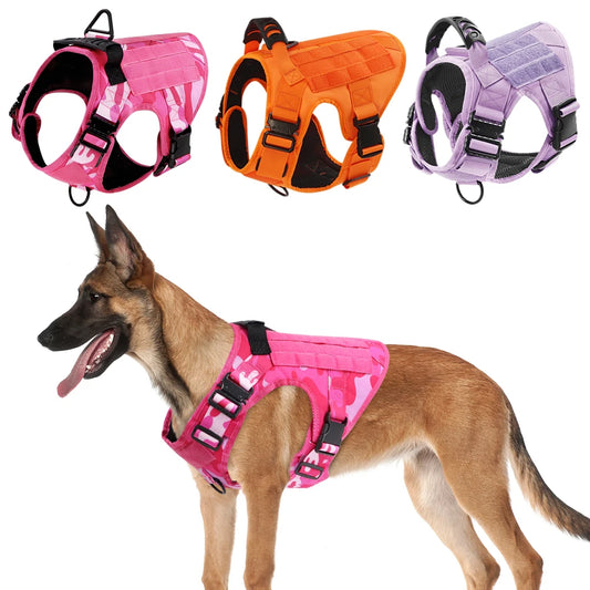 Military Pink Camouflage Dog Harness For Large Medium Dogs Harnesses Leash Adjustable Pet German Shepherd Tactical Training Vest