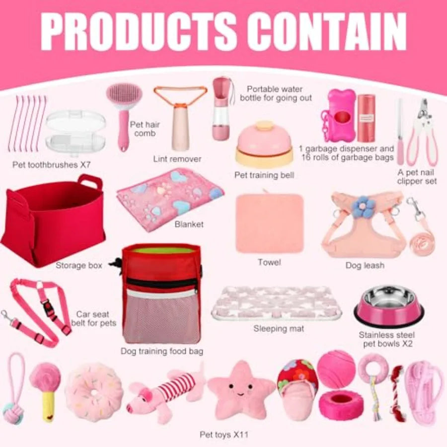 50 Pcs Puppy Supplies Starter Kit for Small Dogs Puppy Essentials Includes Leash, Bowls, Teeth Brushes, Water Bottle, and More