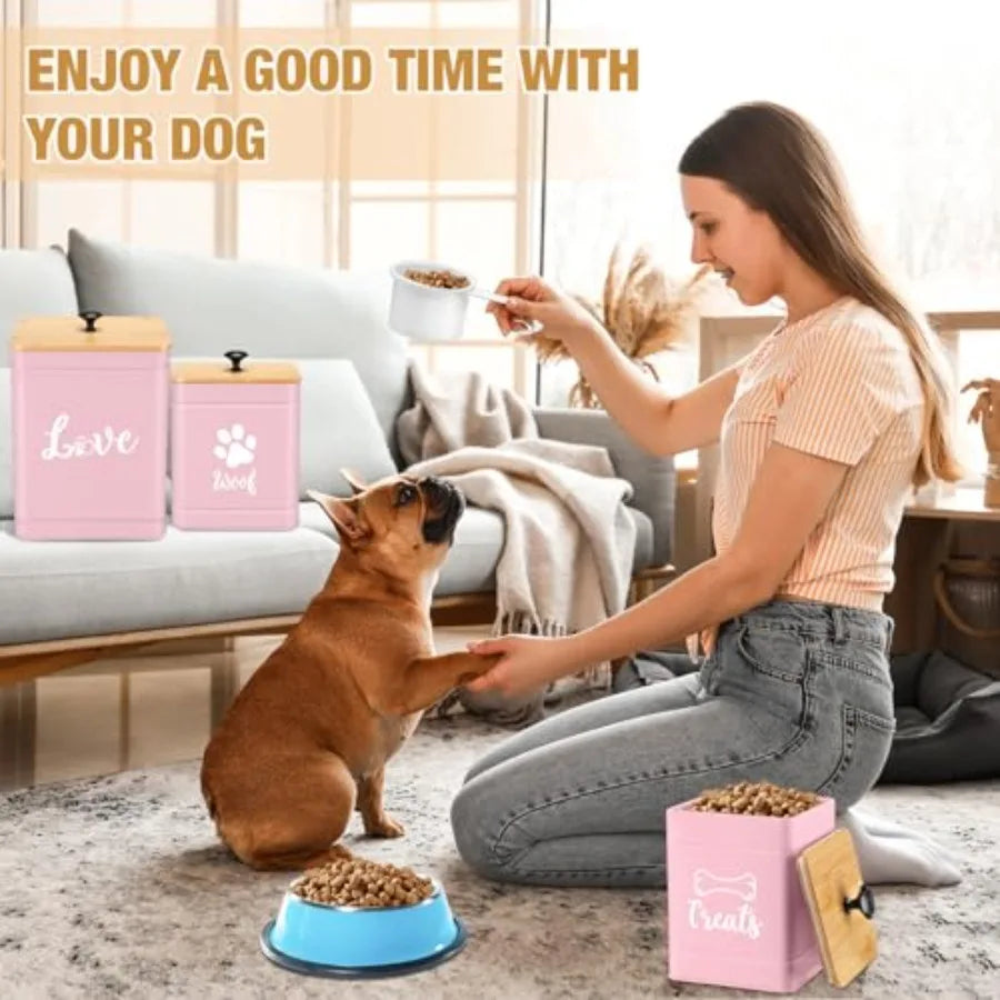 Metal Dog/Cat Treat Containers Set of 3 with Bamboo Lids