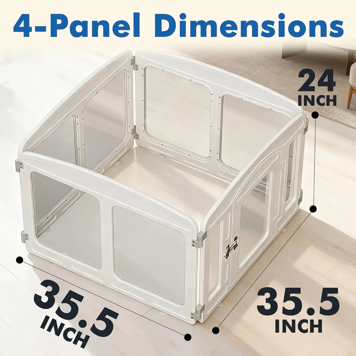 Clear Indoor Dog Playpen for Small Breeds, 24-Inch Height with 4 Panels, White