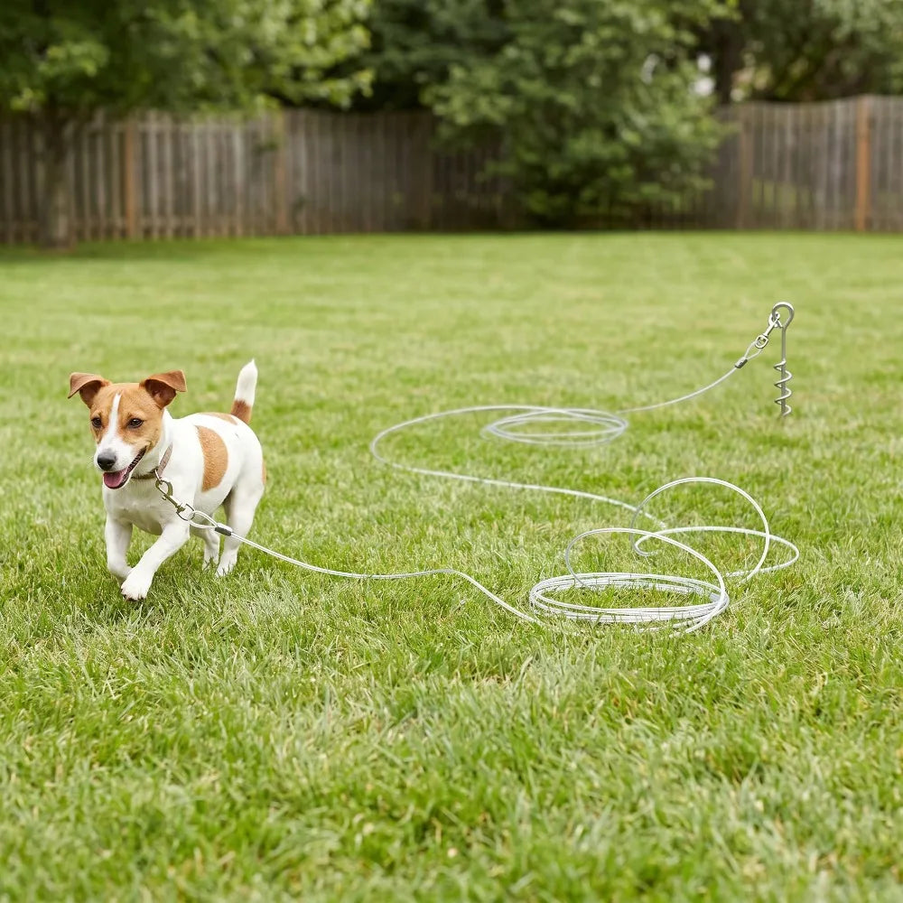 40ft Reflective Dog Tie Out Cable Heavy Duty Vinyl Coated Tether for Outdoor Use Secure Leash Runner Stake with Swivel Clip