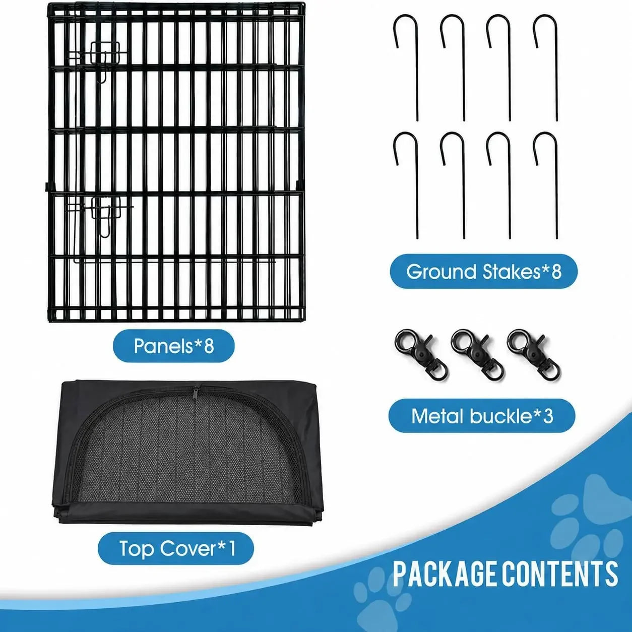 Foldable Dog Playpen 8 Panels 24" Indoor Outdoor Metal Wire Pet Enclosure with Bottom Pad & Top Cover