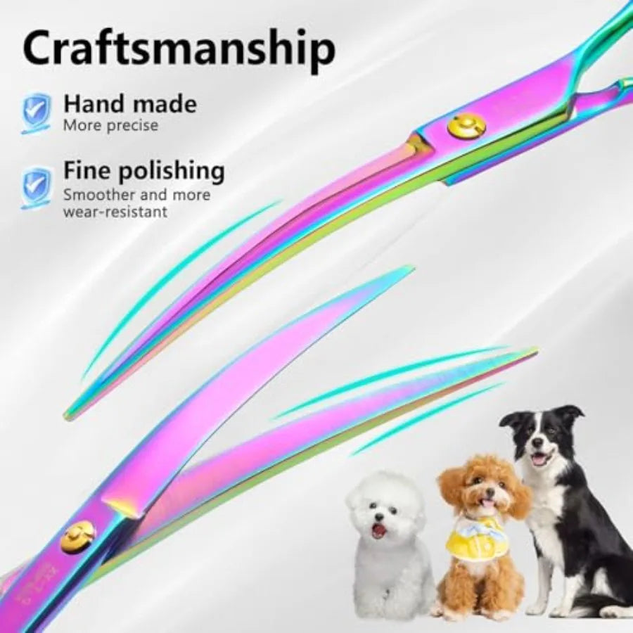 Dog Grooming Scissors Professional 4 in 1 Dog Shears Set Chunker Scissers Curved Scissors Thinning Shears and Comb for Cat Pet