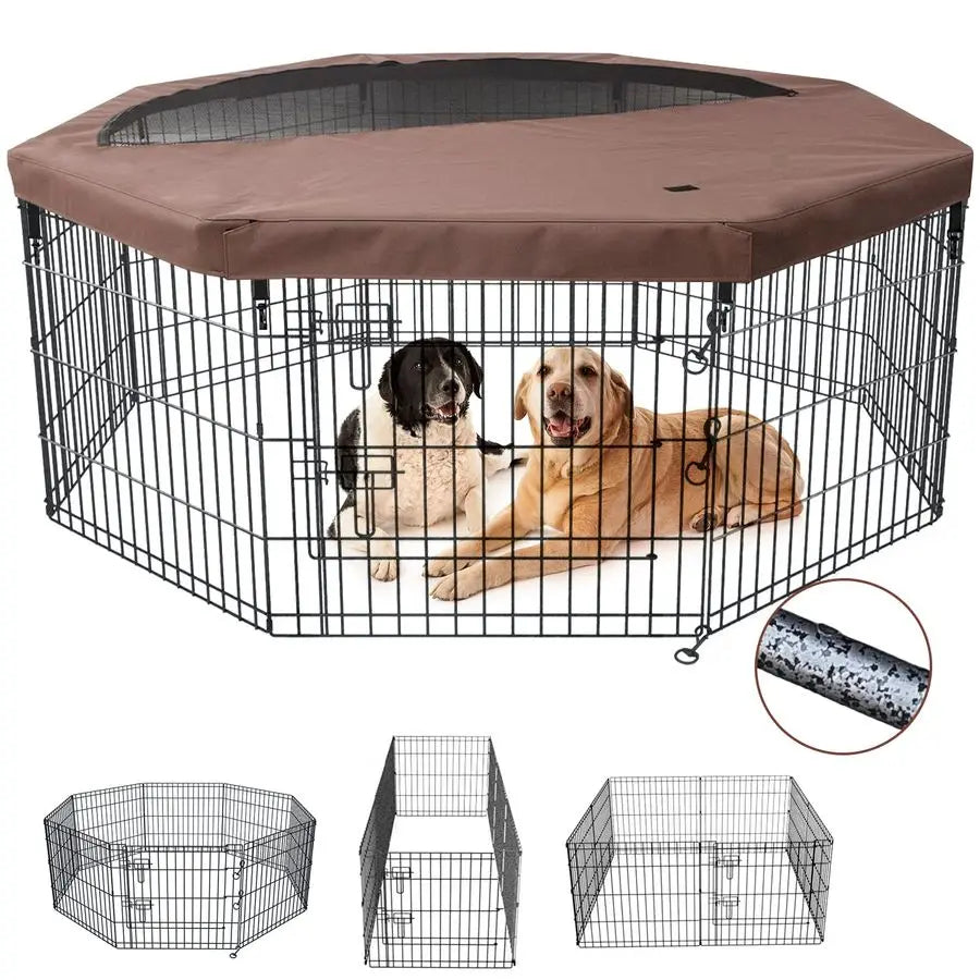 Foldable Silver Metal Dog Playpen 30 Inch Height with Cover