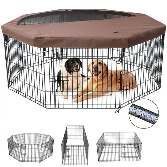 Foldable Silver Metal Dog Playpen 30 Inch Height with Cover