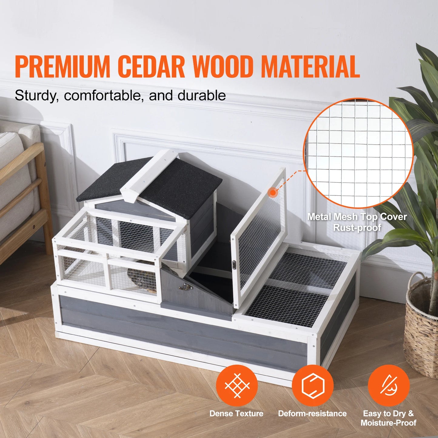 SucceBuy Tortoise Habitat Wooden Tortoise House with Adjustable Lamp Holder Reptile Enclosure Small Animal Cage for Gecko Lizard