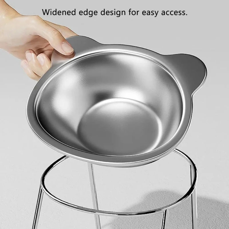 ‌304 Stainless Steel Raised Cat Bowl with 15° Elevated Design Tilted Neck Guard