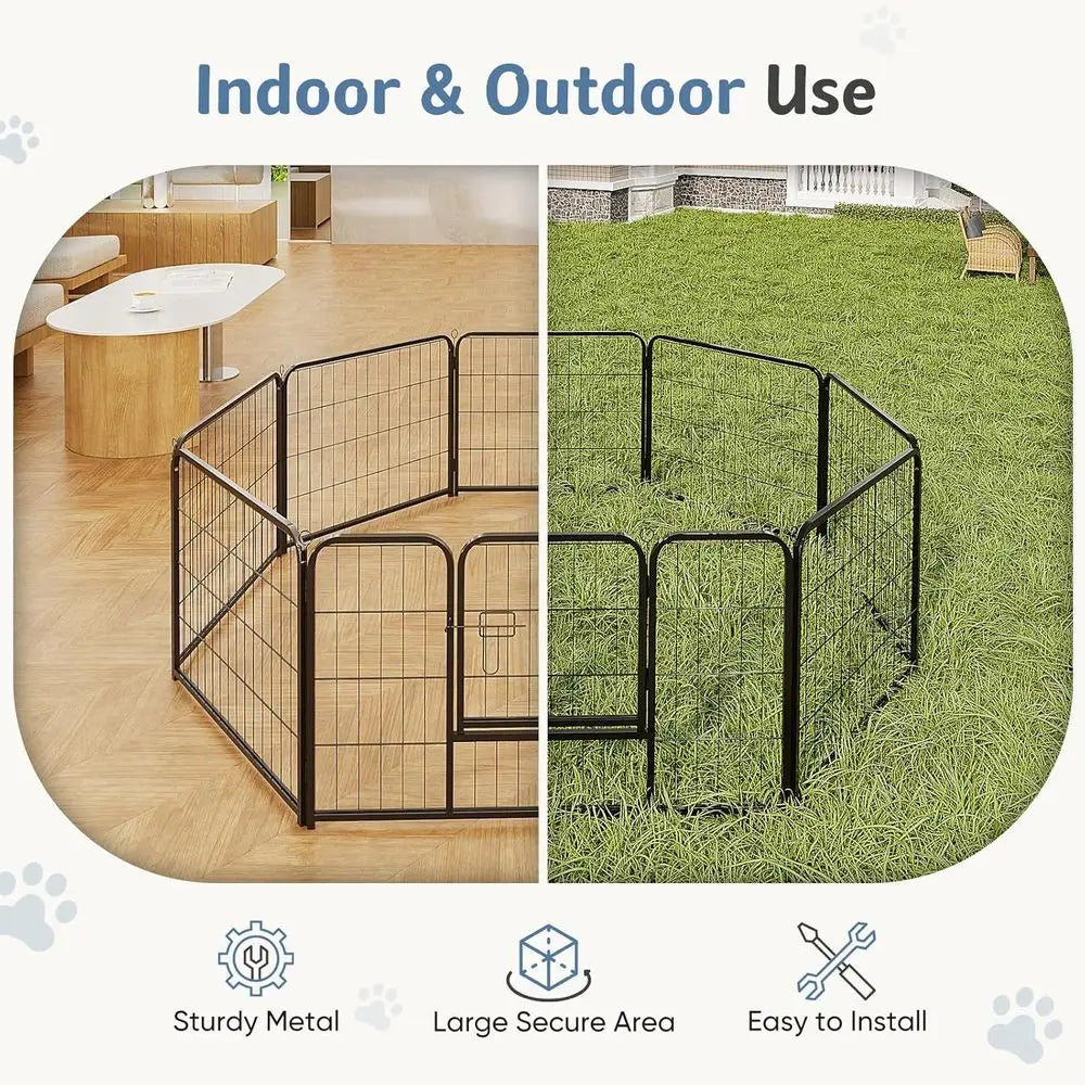 Indoor Metal 32 Inch 8 Panels Foldable Pet Fence with Door, Outdoor Small Medium Large Dog Portable Exercise Play Pen or RV Camp