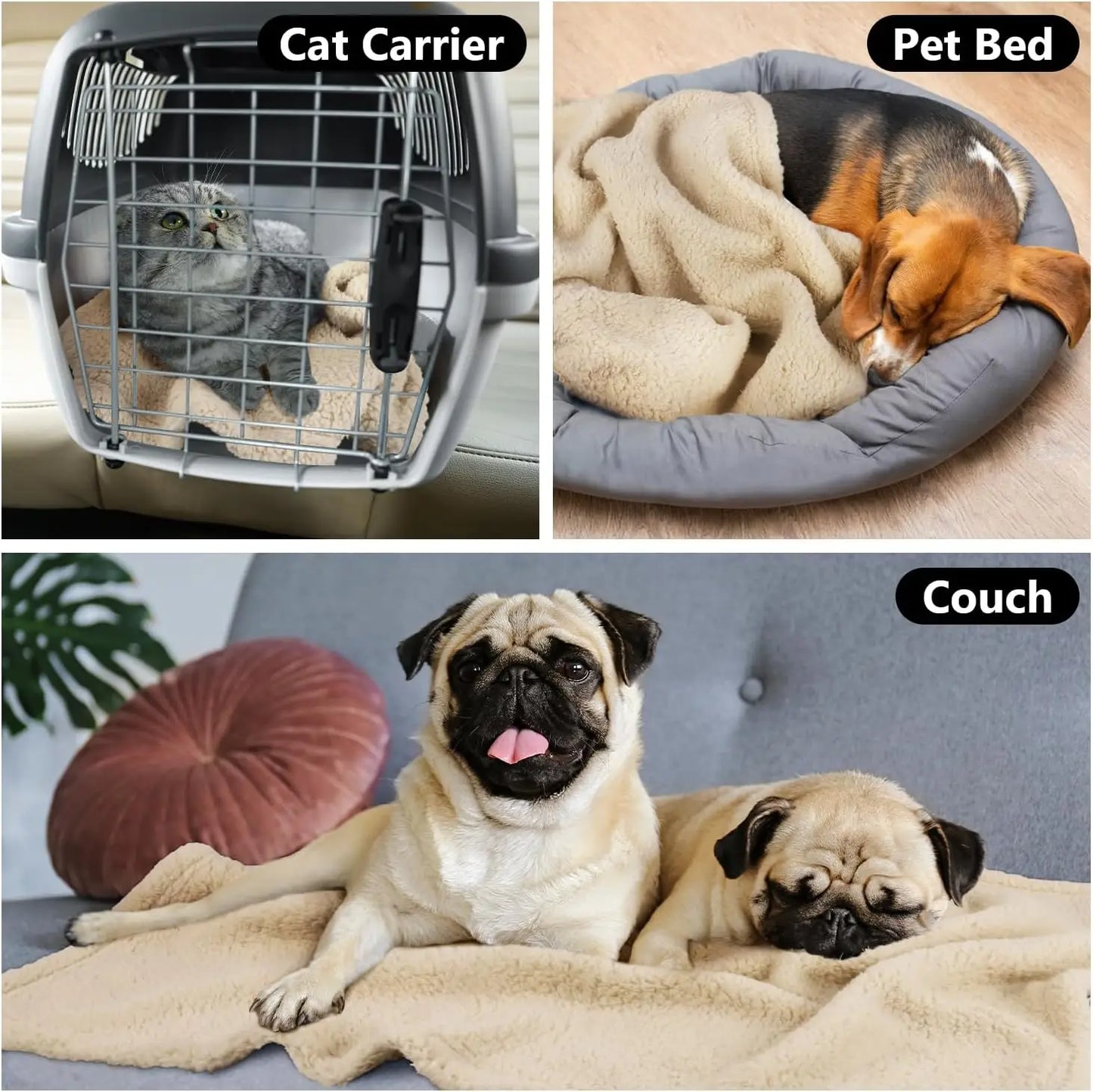 2-in-1 Super Soft Sherpa & Fleece Dog Blankets for Small Dogs - Washable & Portable - Beige (24"x32")