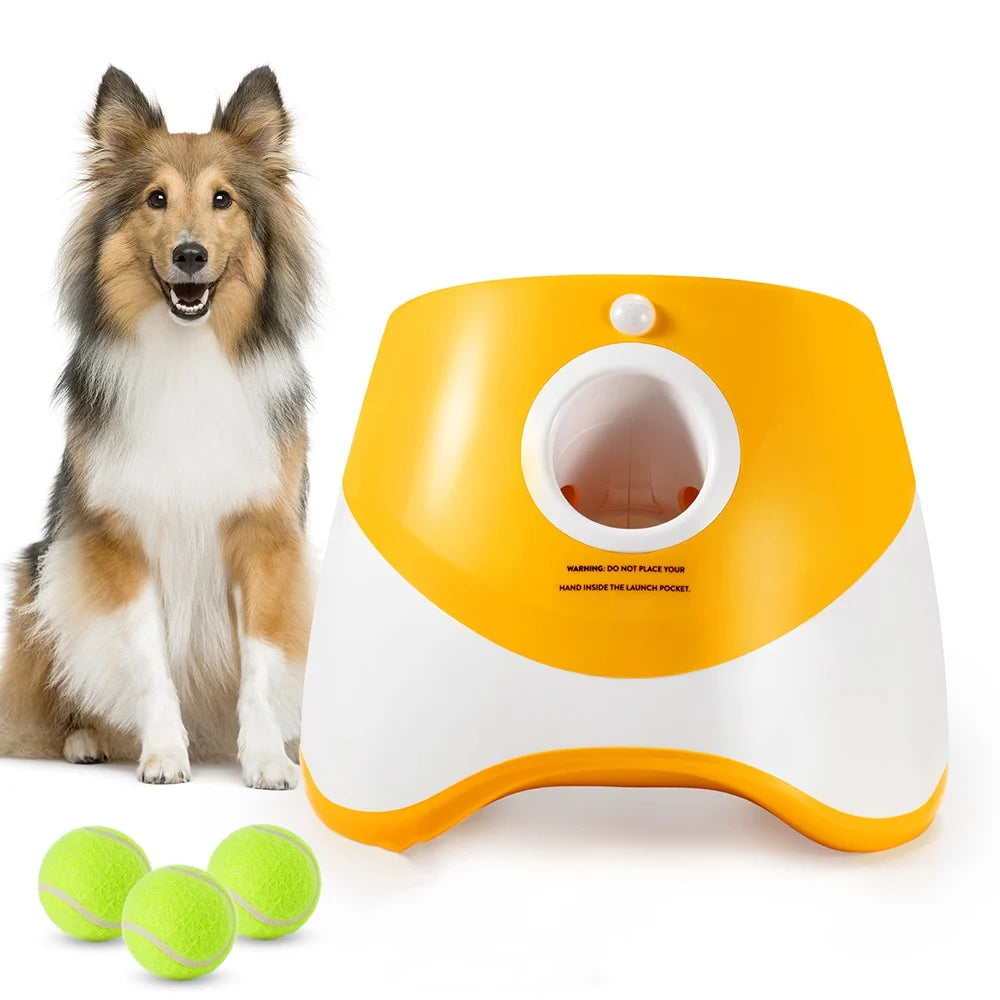 Automatic Tennis Launcher Pet Ball Throw Device 3/6/9m Section + 3 Balls Dog Training