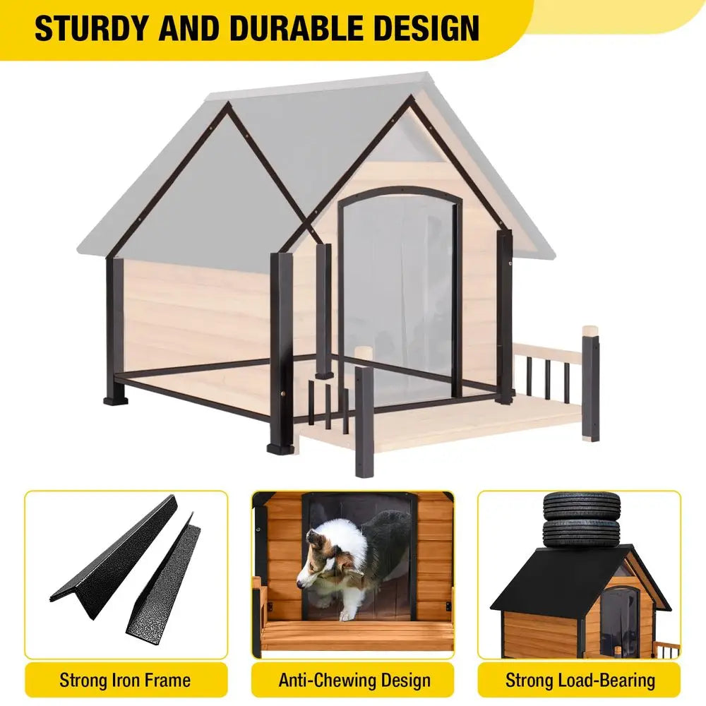 Dog House with AllAround Insulated Liner Weatherproof Puppy Shelter Indoor Dog Kennel, AntiBite Dog Home for Large Breed with P