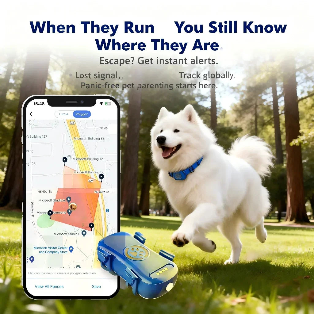GPS Pet Tracker for Dogs Cats Built-in IoT Sim WiFi Tracking Unlimited Distance QR Code Anti-Lost Locator, Subscription Required