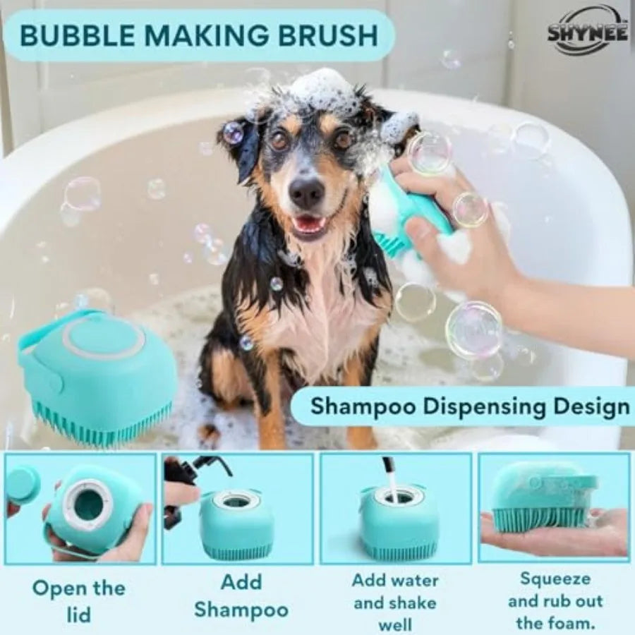 8PCs Dog Grooming Kit - Dog Shampoo Brush Washing Gloves Adjustable Dog Bath Brush Dog Paw Cleaner 2X Toothbrush Dog Scrubber F