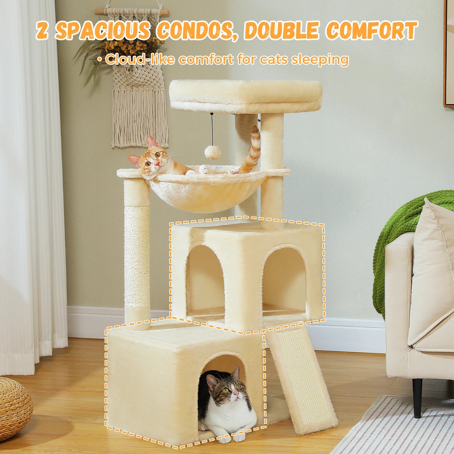 Large Cat Tree for Indoor Cats, Multi-Level Cat Tower with Scratching Post