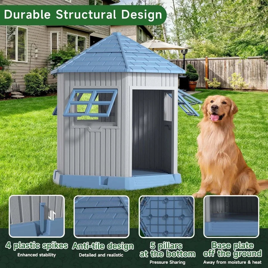 Large Outdoor Dog House: Durable, Water-Resistant Resin, Dog House Designed for Small to Large Dogs