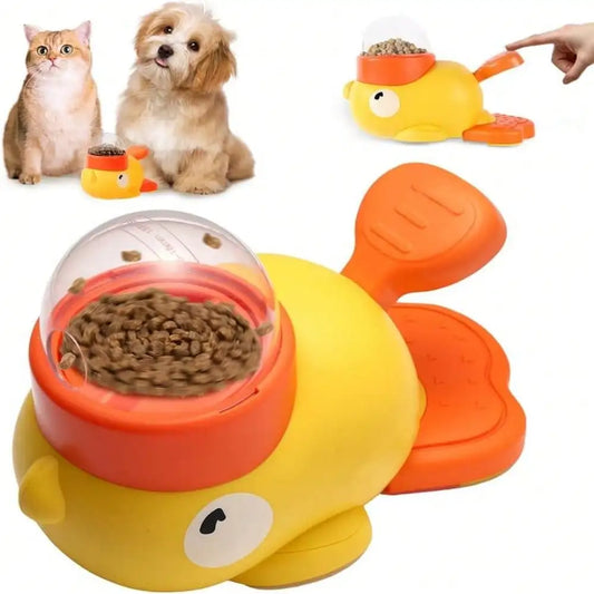 2-In-1 Dog Interactive Slow Feeder Bowls & Food Puzzle Toy, Duck-Shaped Dog TreatDispenser Anti-Gulping Bowl For Healthy Eating & LQ Training (Yellow)