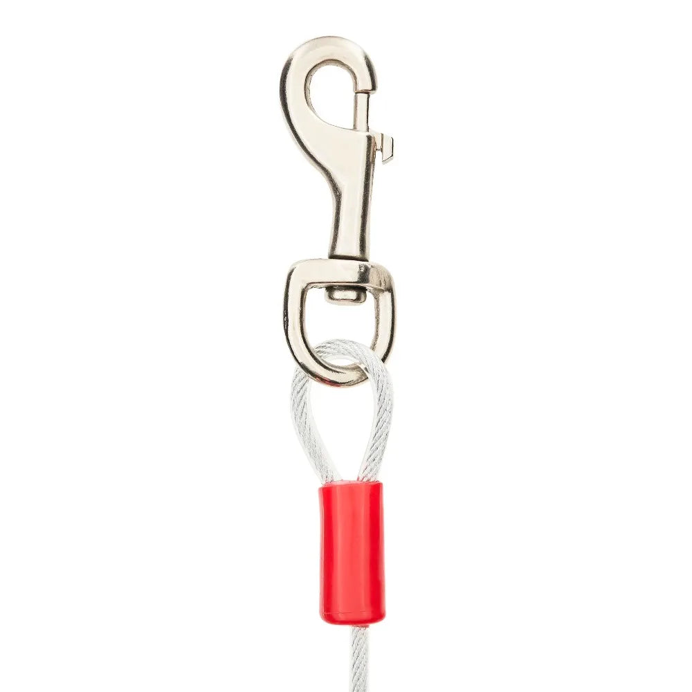 Heavy Duty 30 Feet Galvanized Steel Cable Dog Tie Out Leash for Large Dogs Up to 100 lbs Silver Metal Tether