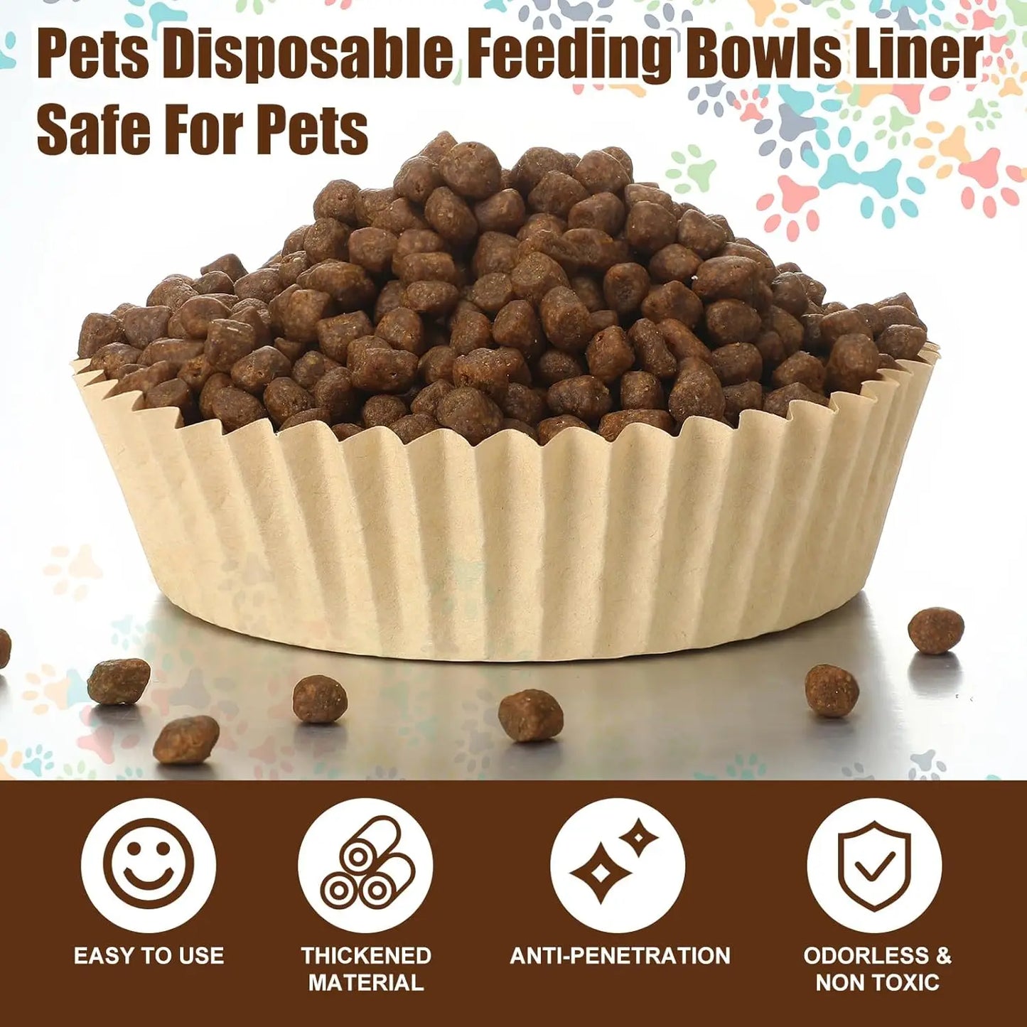 300 Pcs Pet Disposable Feeding Bowls Liner Bulk Cat Food Bowls Small Paper Liner for Small Dogs Cats Dish Wet Food Feeding Stati